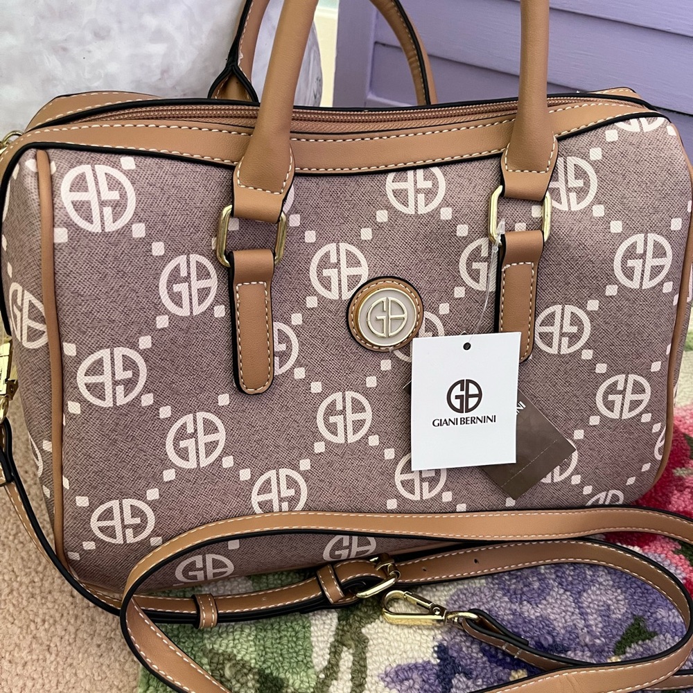 Giani Bernini Taupe and Tan Monogram Crossbody Bag